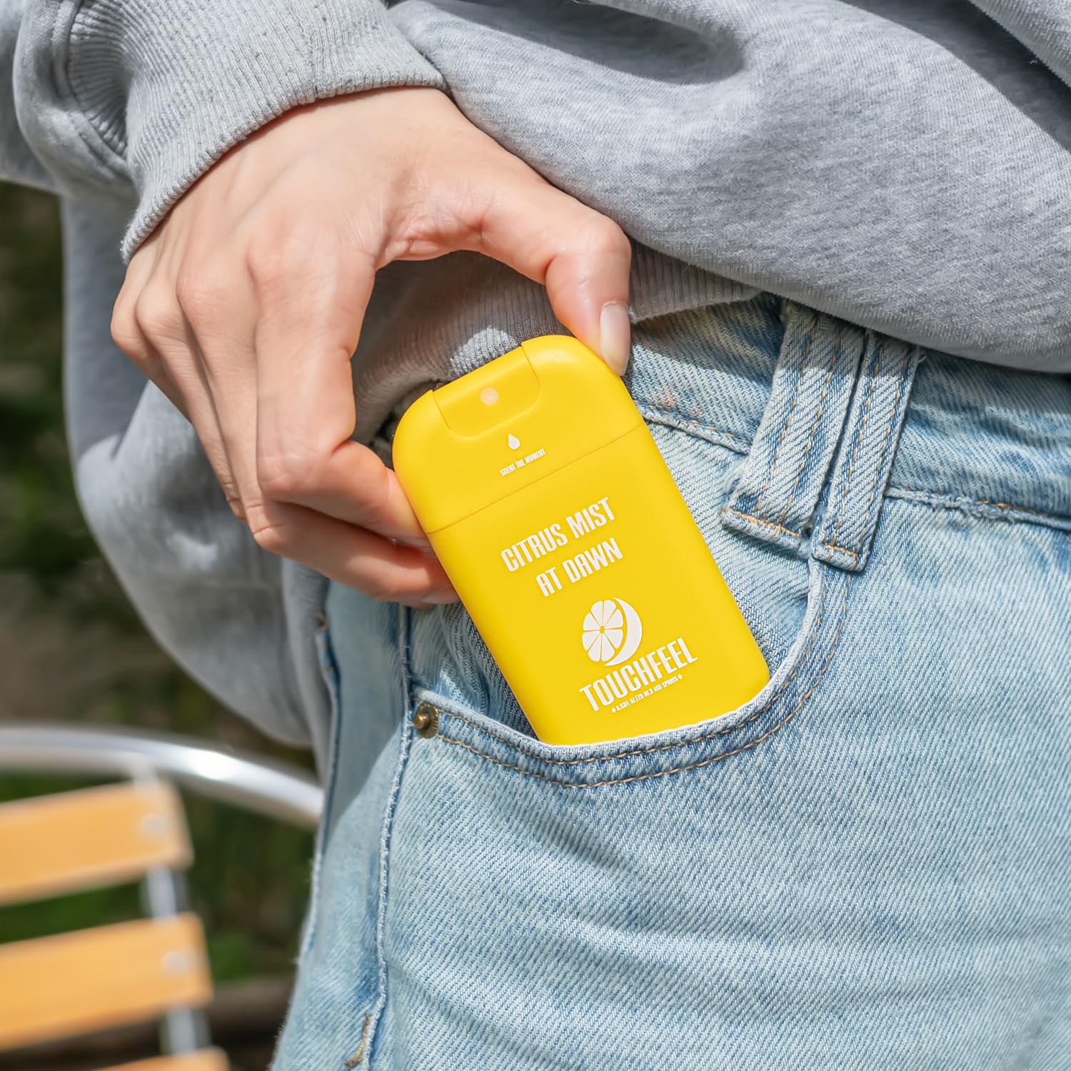 TOUCHFEEL pocket-ready sanitizer stored in bag for quick cleanups