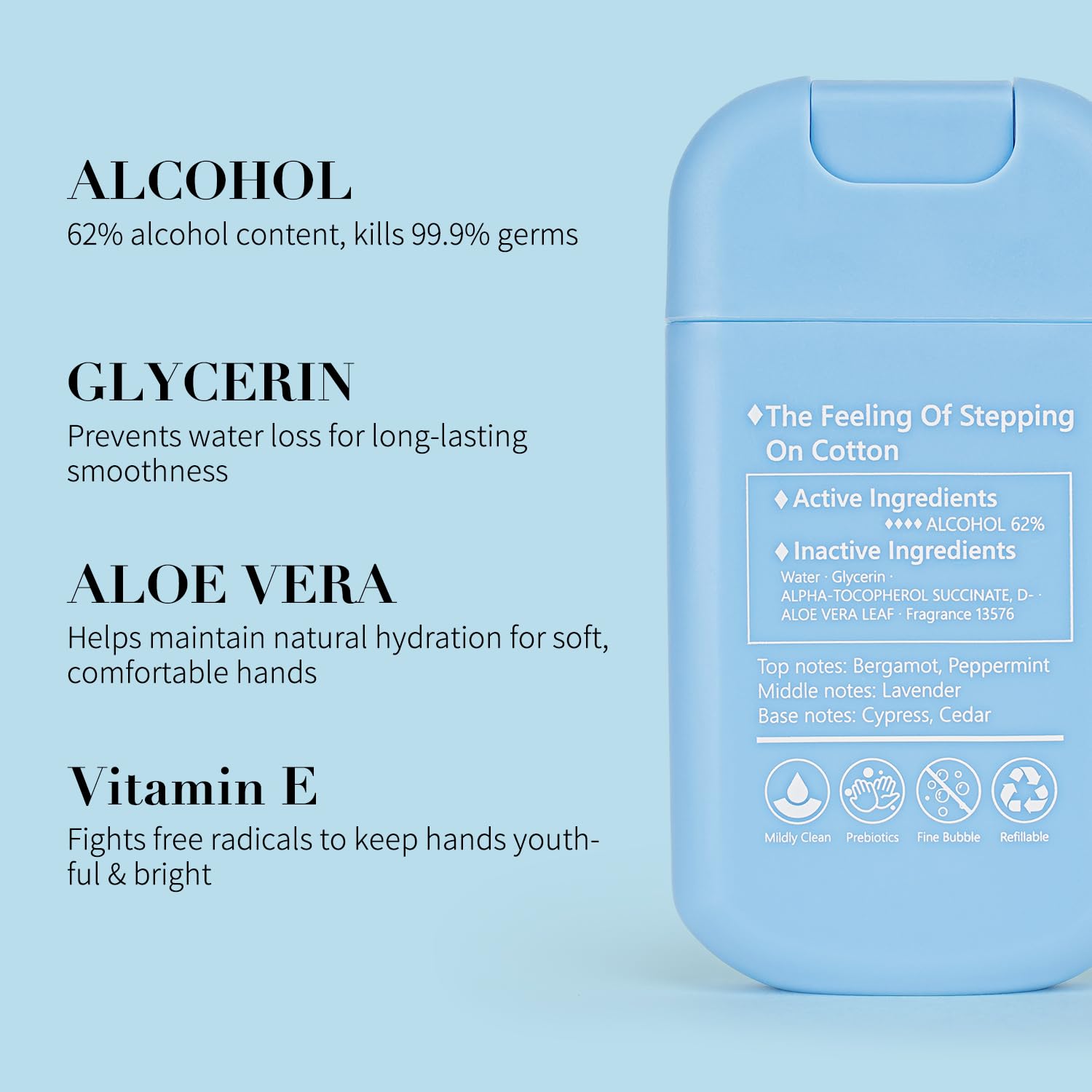 TouchFeel silver cedar mist close-up on bottle, aromatic and refreshing