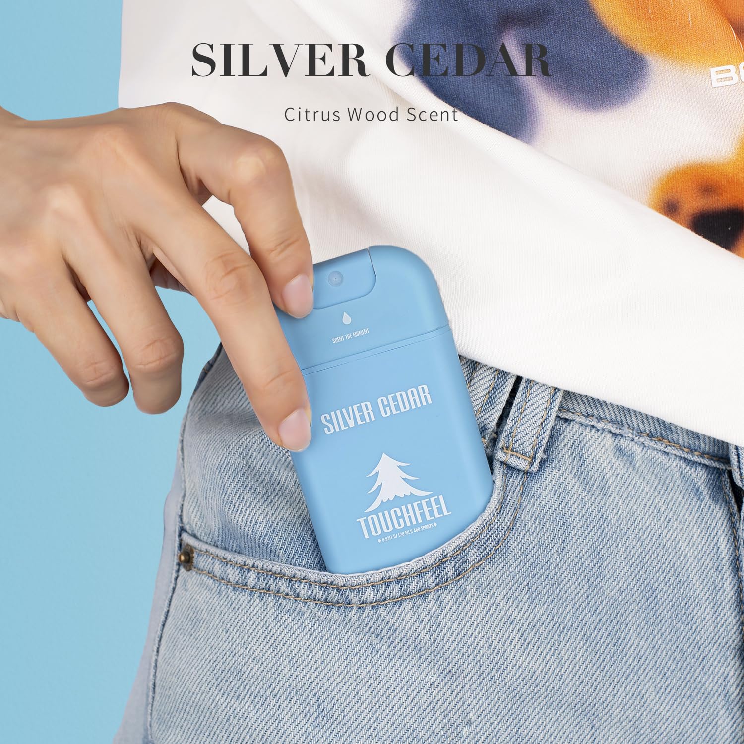 TouchFeel spray hand sanitizer packaging pocket size emphasizes portability for purse or bag