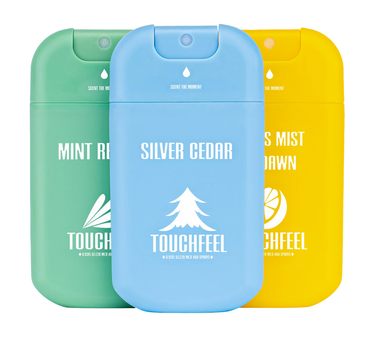 TOUCHFEEL Mint Reverie spray bottle front view, fragrance-forward on-the-go sanitizing option.