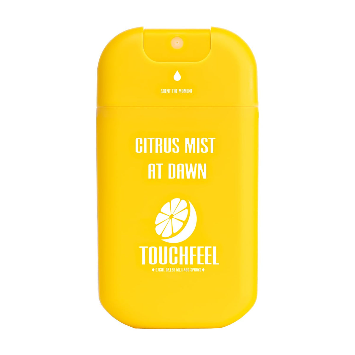 TOUCHFEEL travel-size sanitizer bottle emits citrus mist aroma for on-the-go freshness.
