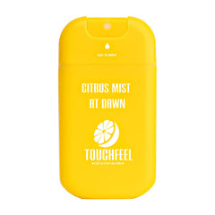 TOUCHFEEL travel-size sanitizer bottle emits citrus mist aroma for on-the-go freshness.