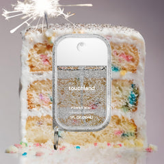 Touchland Confetti Cake sanitizer spray with vanilla scent for refreshing use.