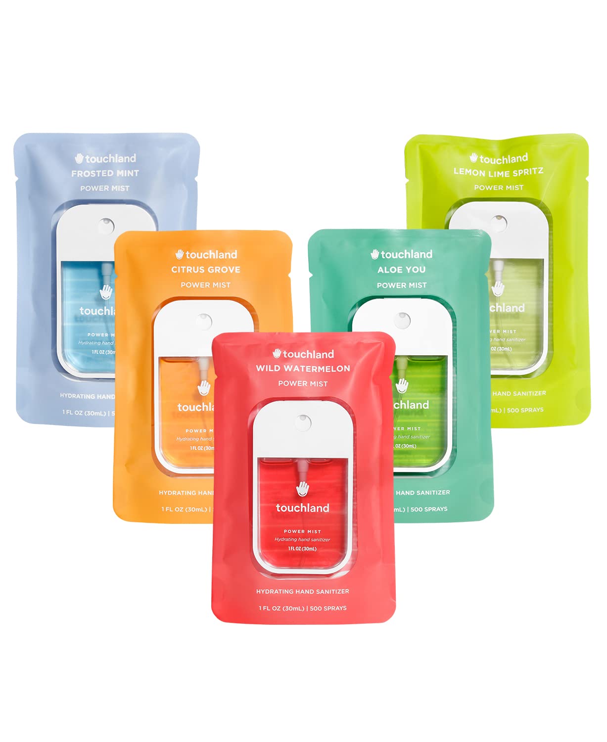 Touchland Frosted Mist bottle for convenient on-the-go sanitizing.