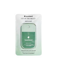 Touchland Gentle Mist bottle at an angle showing travel-friendly design for quick sanitizing.