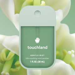 Touchland Gentle Mist label closeup highlights dermatologist-tested vegan cruelty-free credentials.