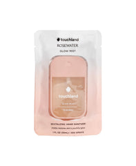 Touchland Glow Mist rosewater bottle for quick, refreshing on-the-go sanitizing.