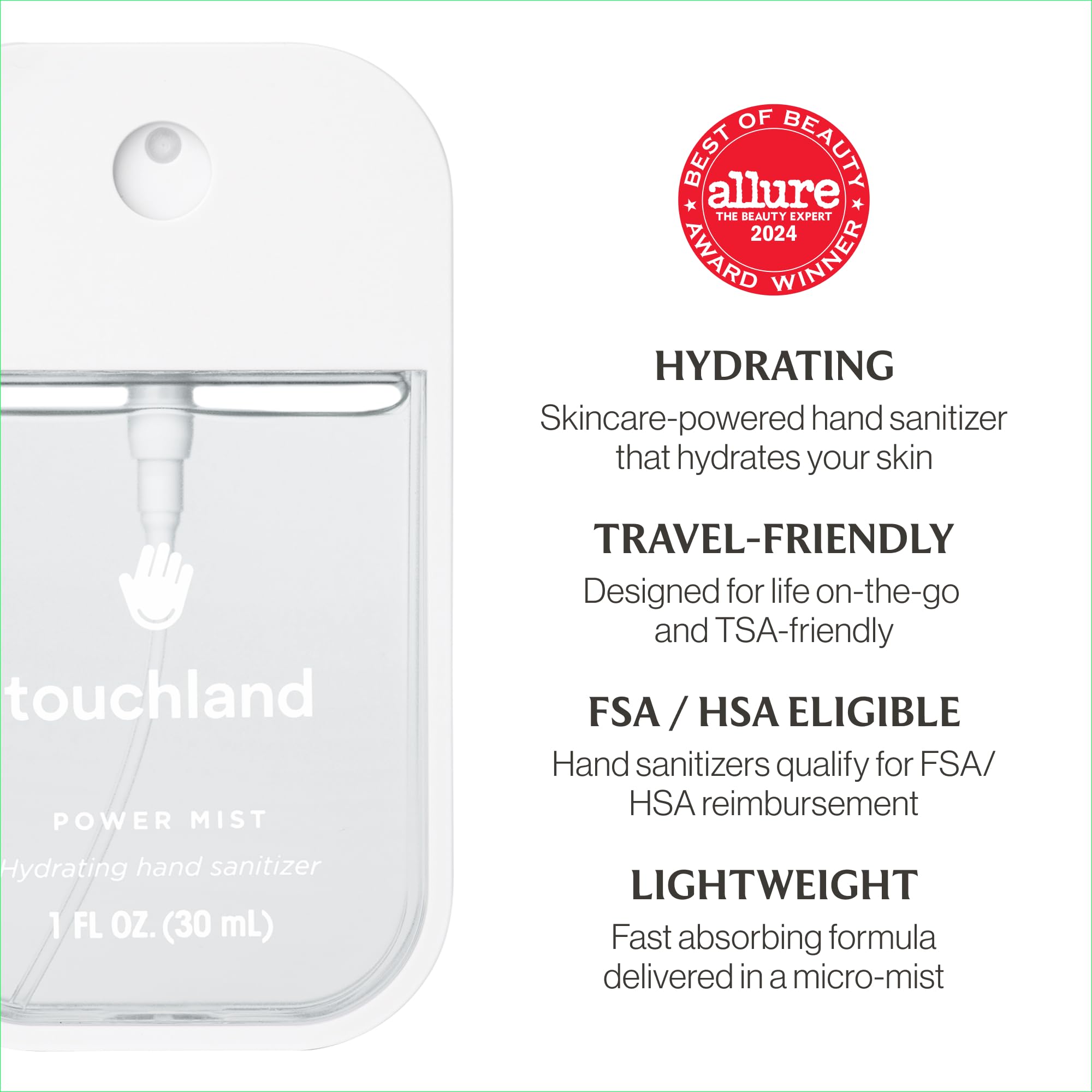 Touchland hand spray; easy application on the go