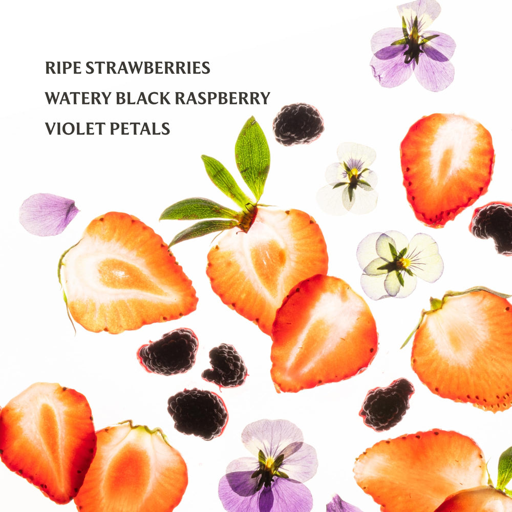Berry Bliss scented sanitizer close-up highlighting strawberry and raspberry notes.