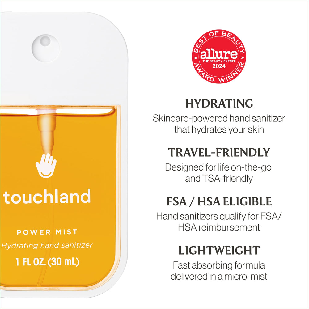Touchland 1oz travel-size mango sanitizer ideal for on-the-go.