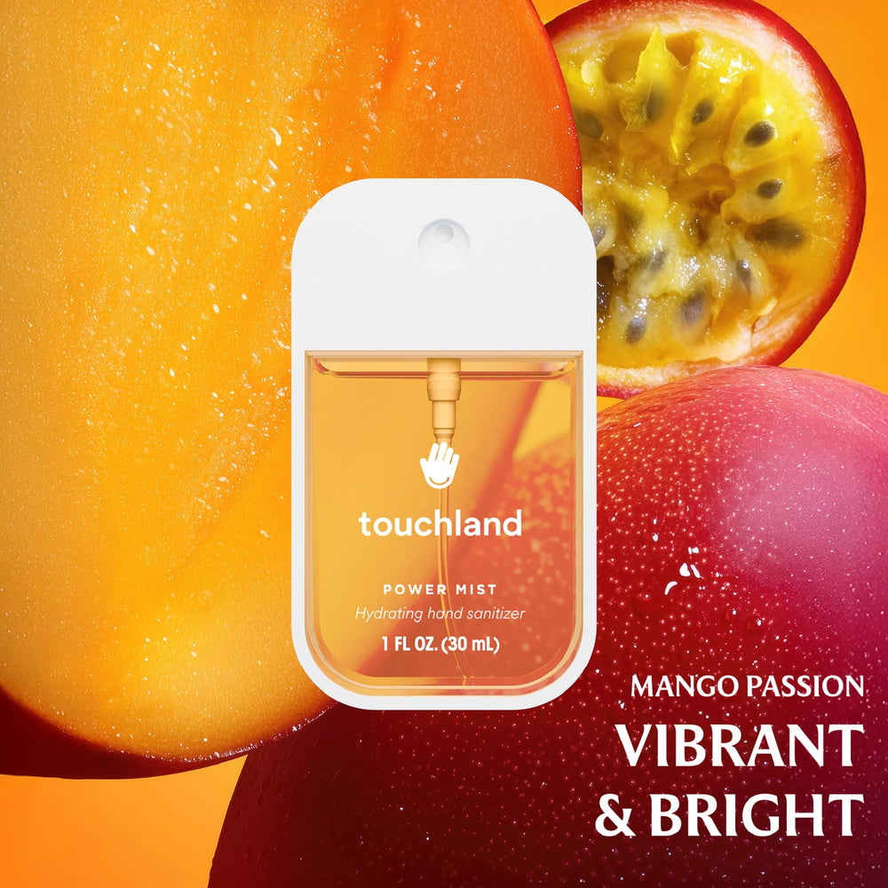 Touchland Juicy Five Velvet Peach spray leaves hands softly scented.
