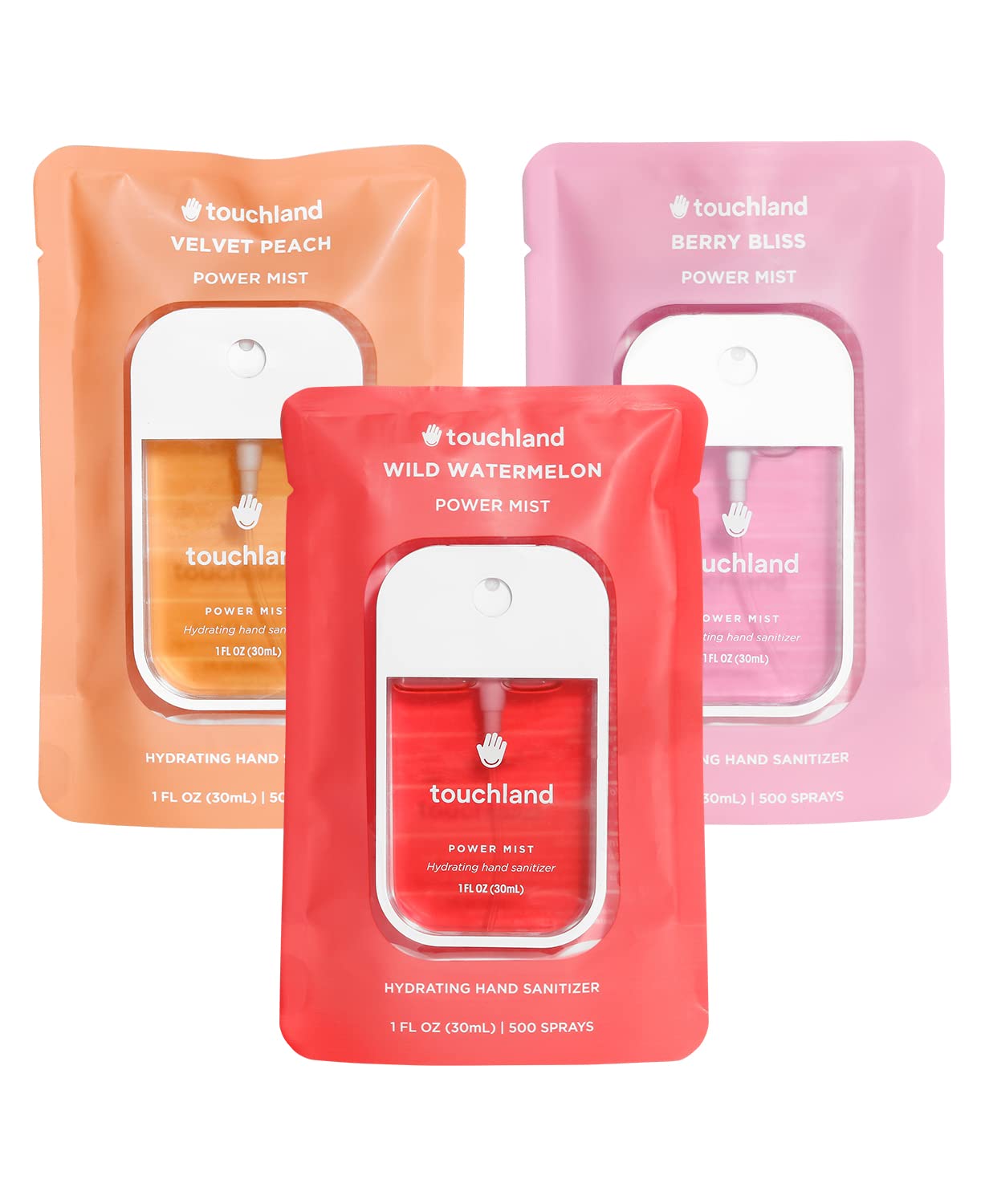 Touchland Juicy Trio Watermelon bottle for refreshing on-the-go sanitizing.