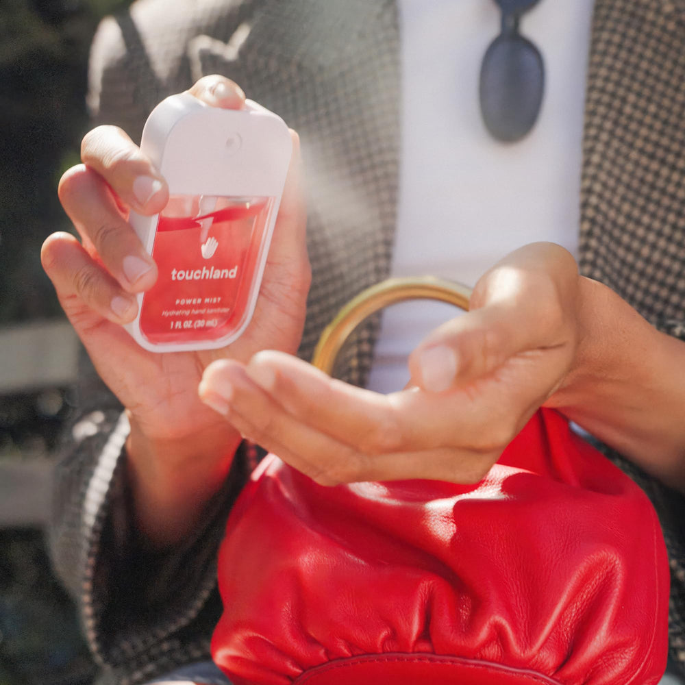 Touchland micro-mist technology delivers fast-absorbing sanitization and fragrance application.