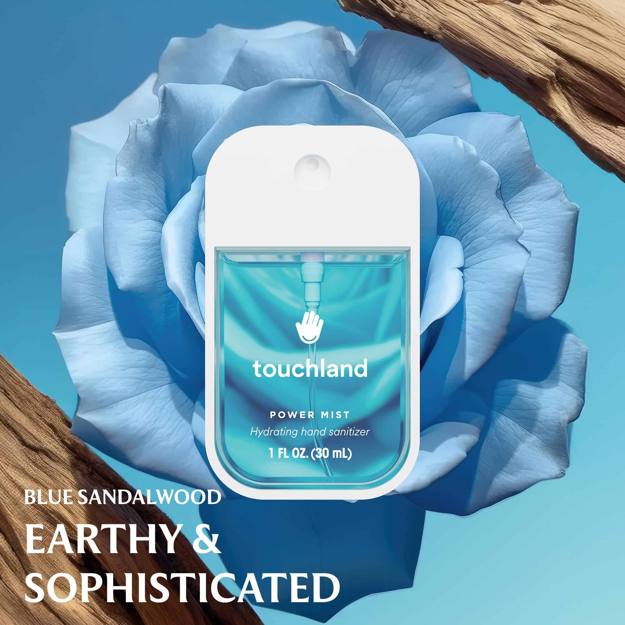 Touchland Sandalwood mist bottle provides warm, comforting scent.