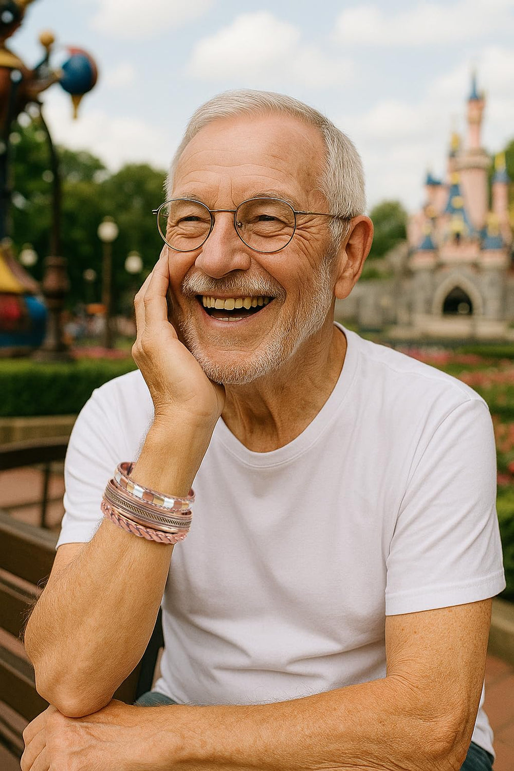 Touchstone adjustable open-cuff copper bracelet on wrist