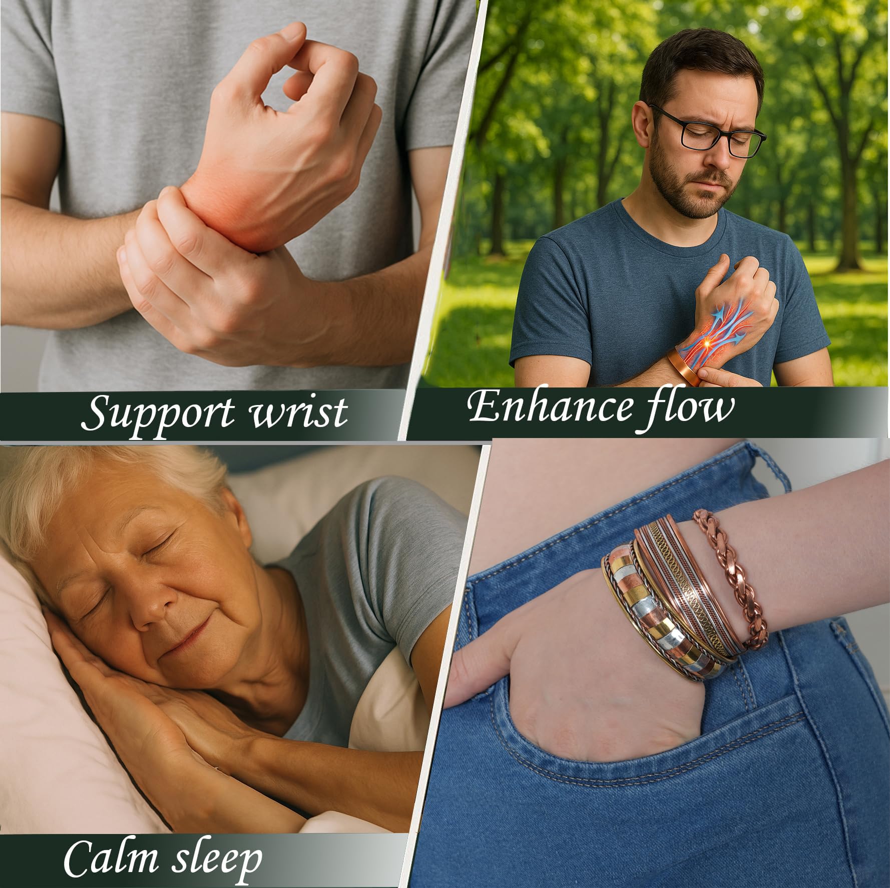 Touchstone adjustable open-cuff copper bracelet close-up for easy wear