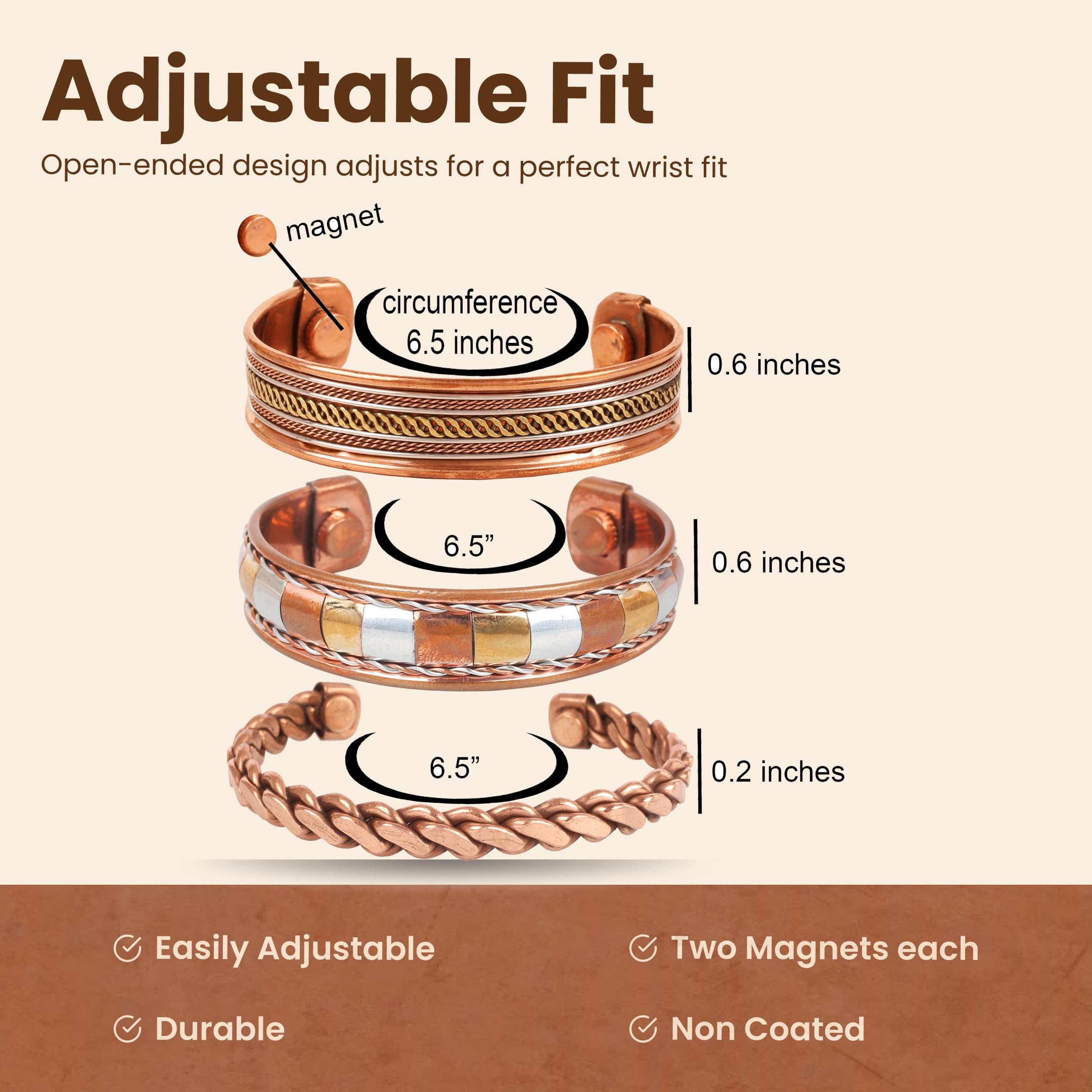 Touchstone design B copper bracelet with magnetic closure for secure wear