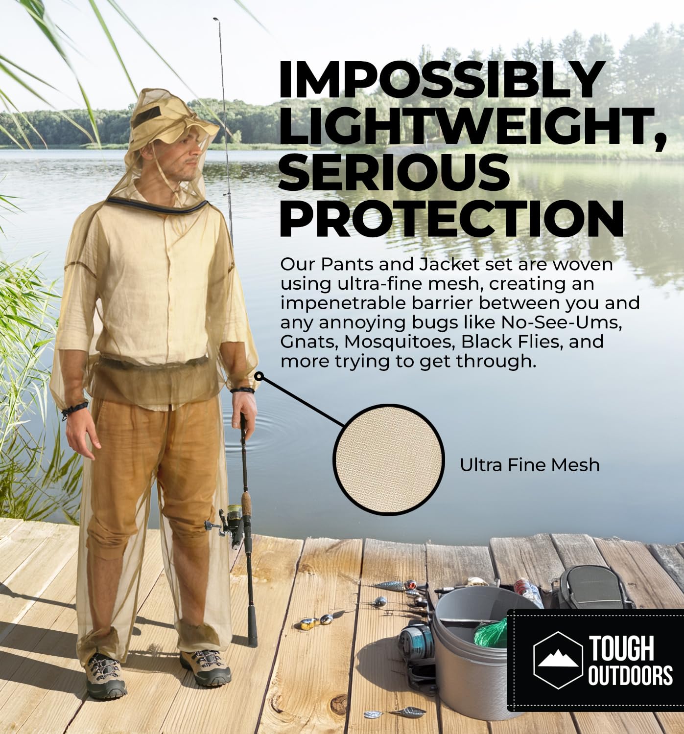Tough Outfitters Mosquito Suit jacket with hood blocks insects for comfortable outdoor meals