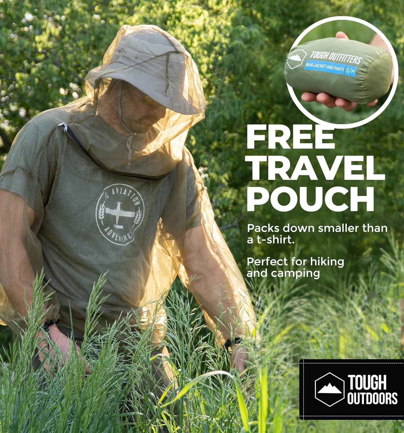 Tough Outfitters Mosquito Suit packs into a pouch for easy backcountry use