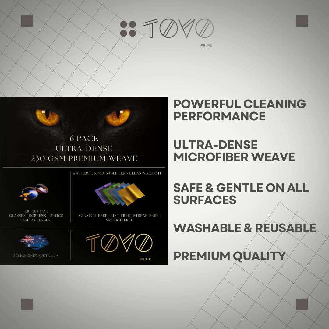TOVO Prime AR/VR glasses cloth protects coatings during gentle cleaning.