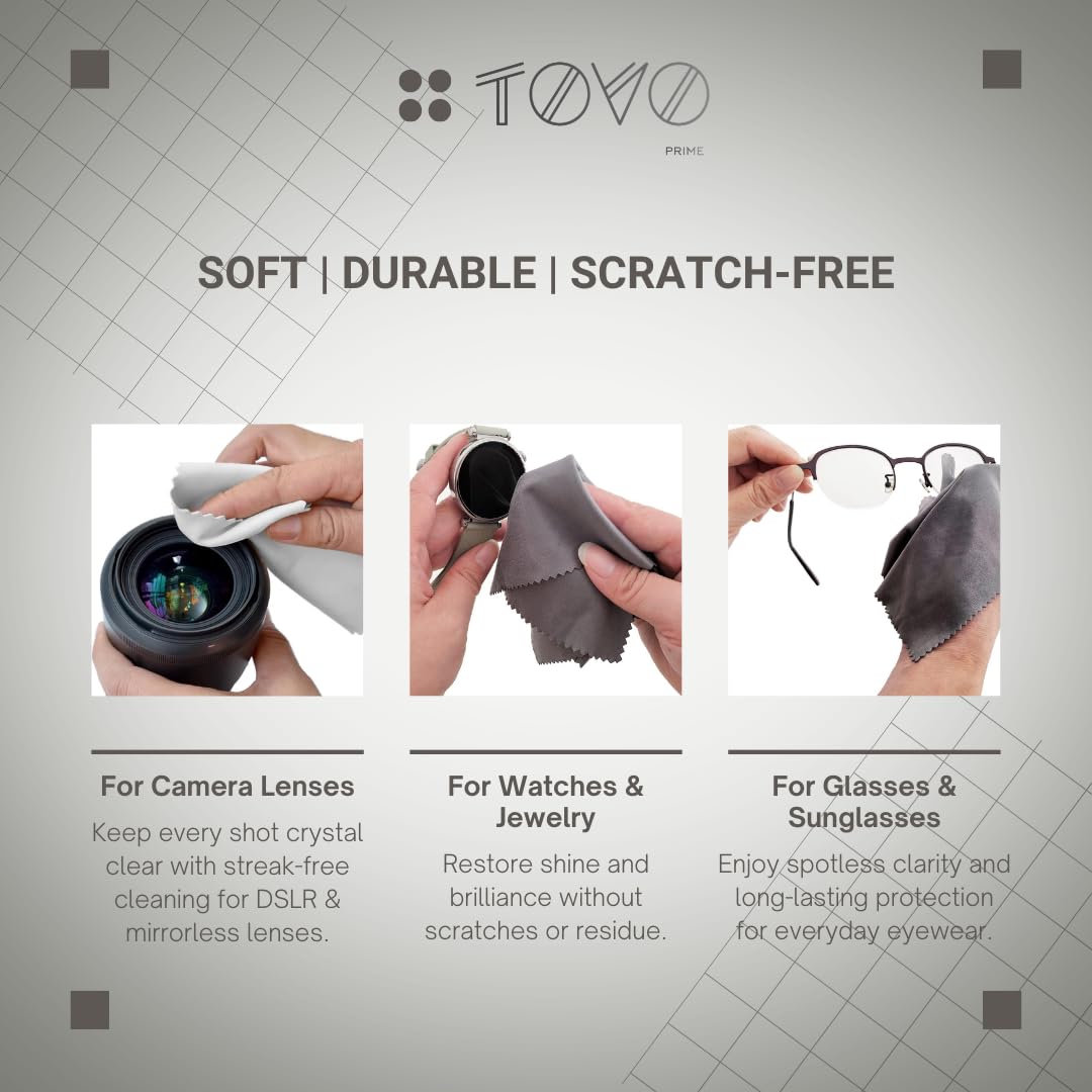 TOVO Prime smartphone screen cloth removes fingerprints for a clear display.