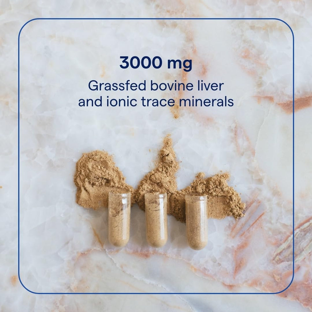 Trace Minerals Beef Liver 180-count bottle highlighting gluten-free daily nutrition.