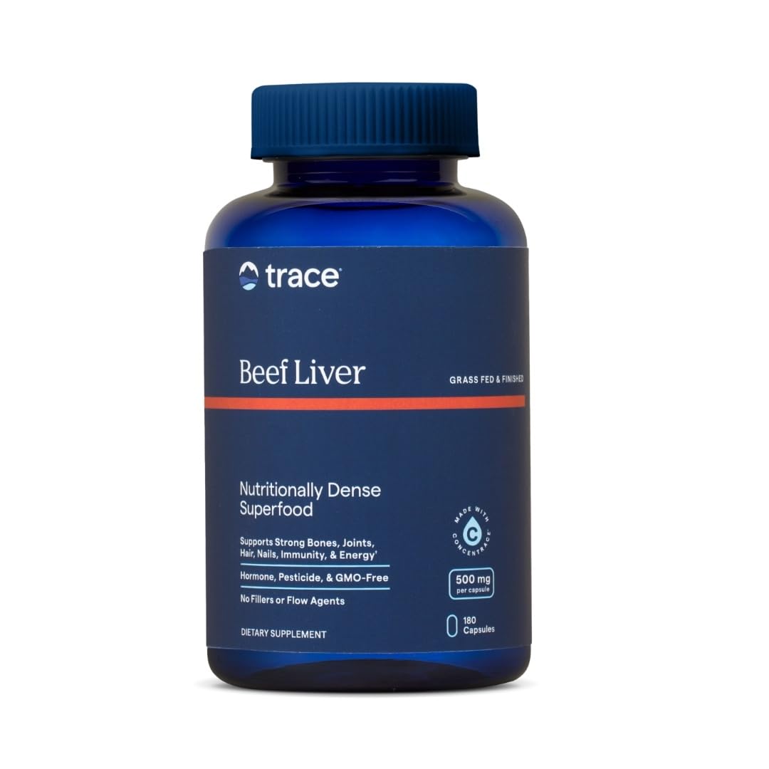 Trace Minerals Beef Liver bottle with capsules for convenient daily energy support.