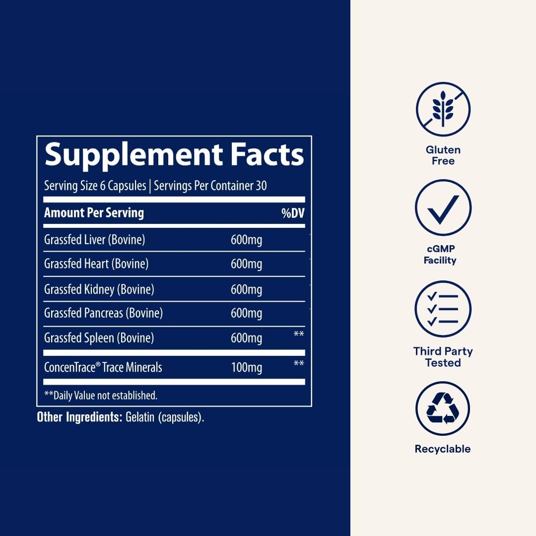 Trace Minerals Beef Organs supports immune health, heart health, and energy through organ-rich blend.