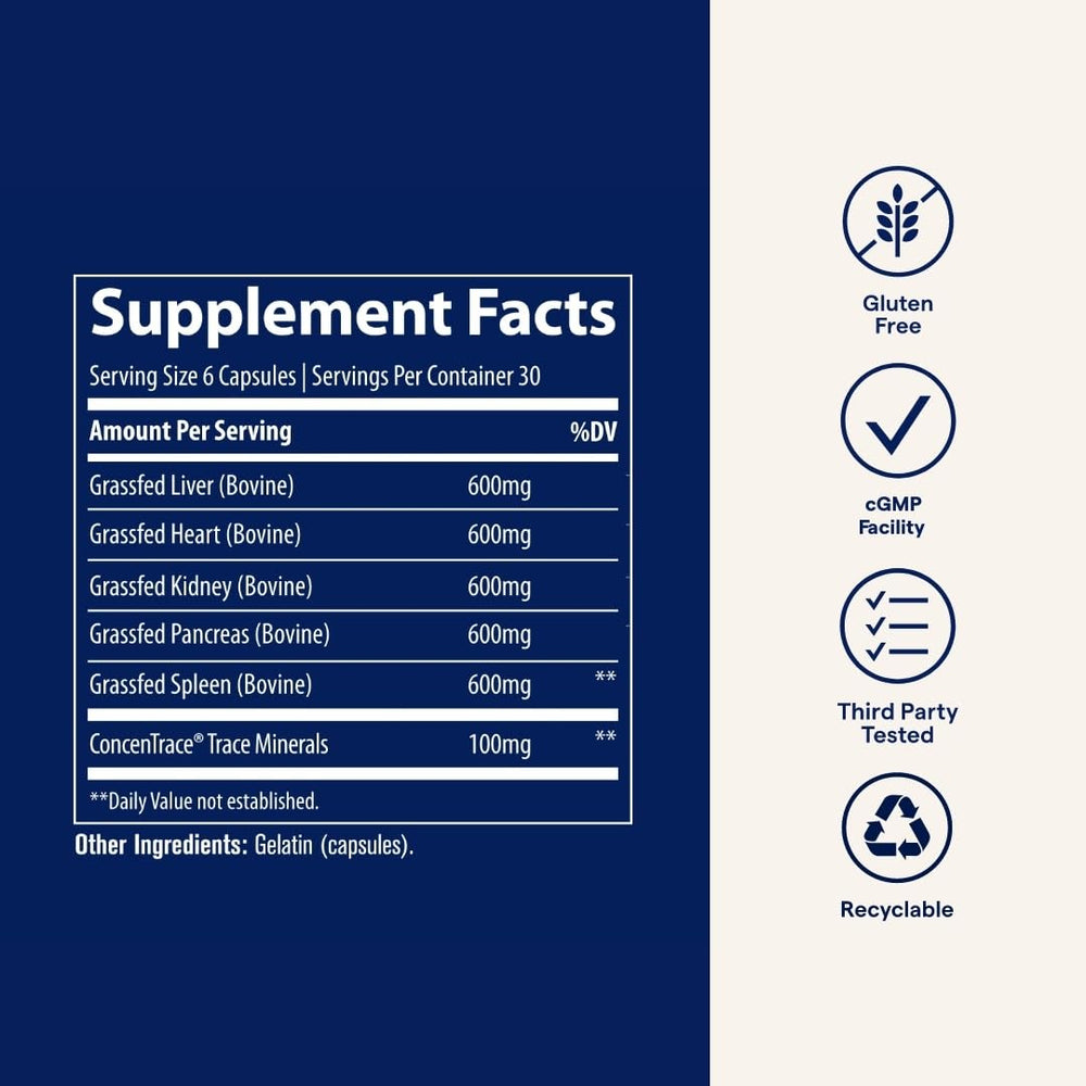 Trace Minerals Beef Organs supports immune health, heart health, and energy through organ-rich blend.