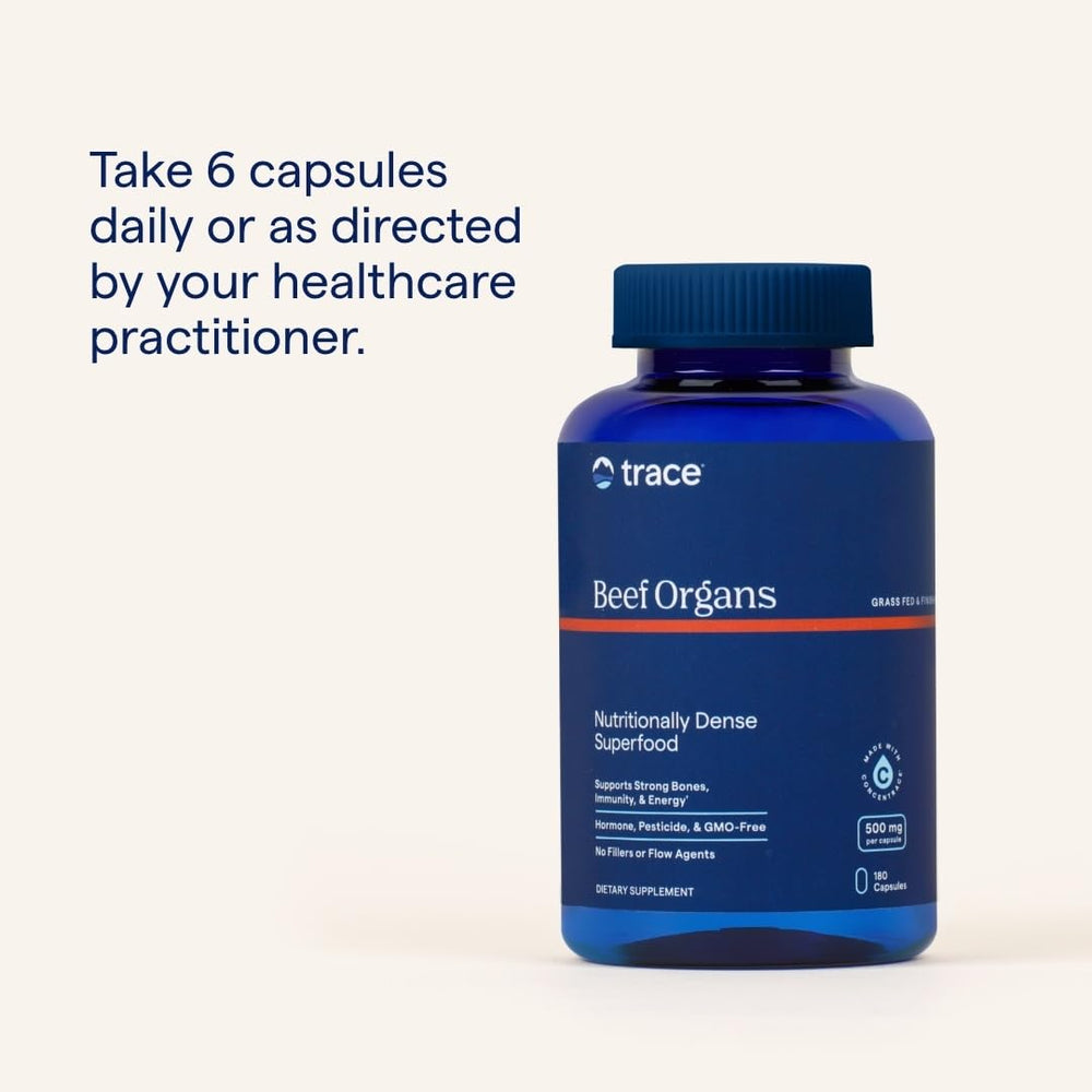 Trace Minerals Beef Organs USA-sourced product emphasizing sustainability and remineralization.