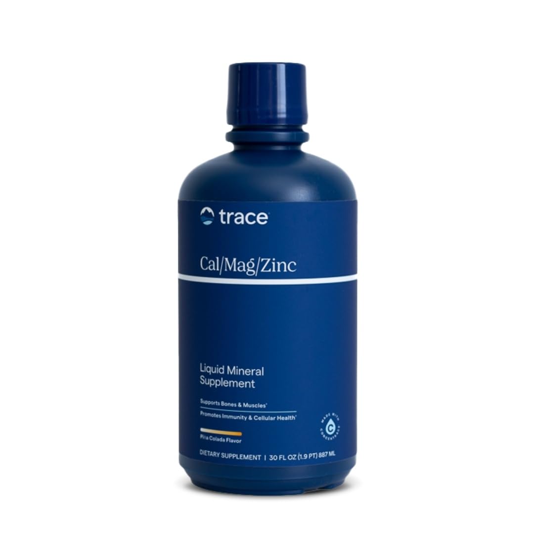 Trace Minerals Cal/Mag/Zinc bottle front shows a complete mineral blend to support daily wellness.