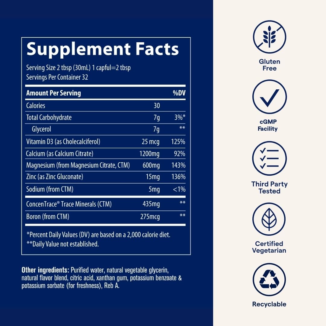Trace Minerals Cal/Mag/Zinc glass dilution shows how to mix into beverages.
