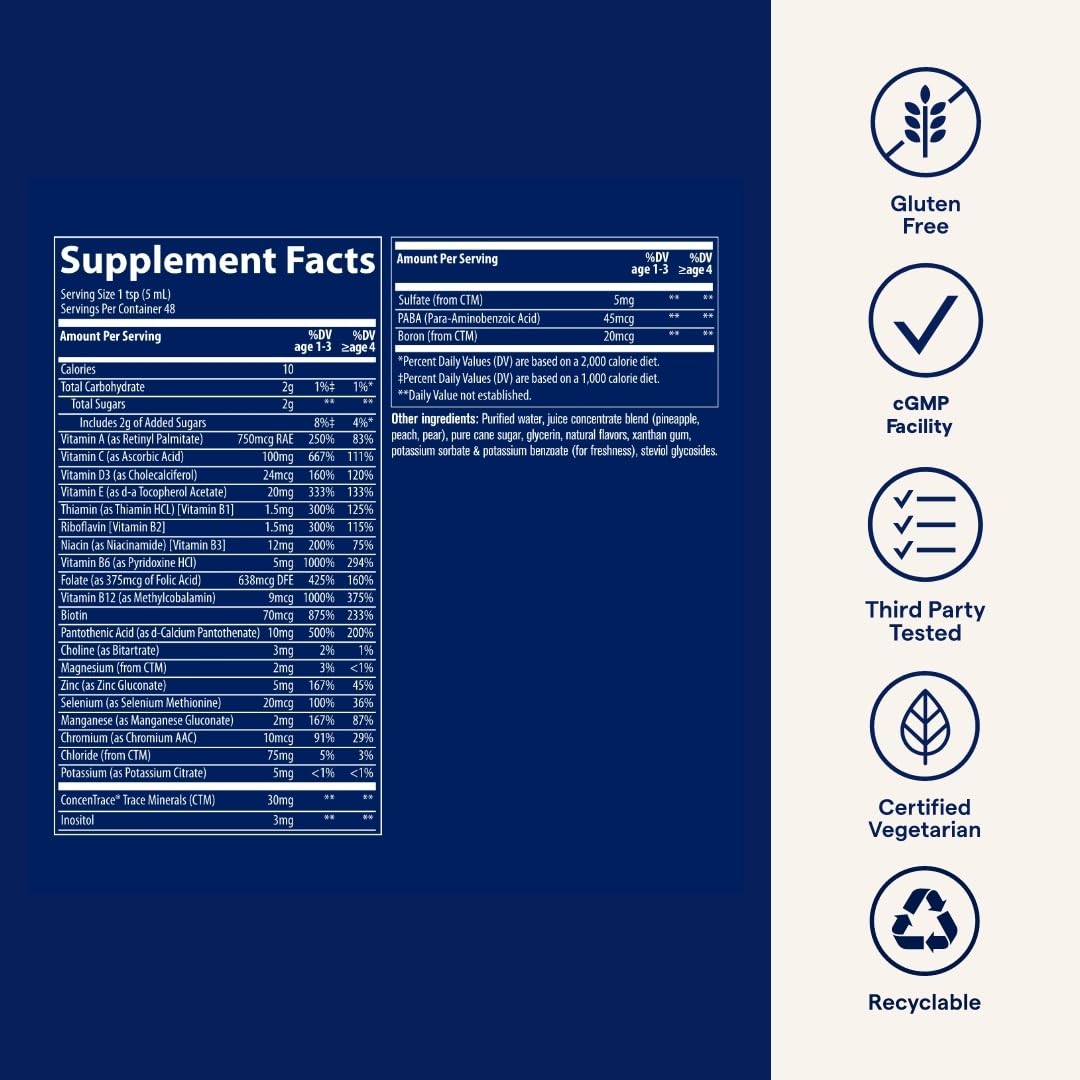 8 oz bottle of Trace Minerals children's multivitamin ready for daily use