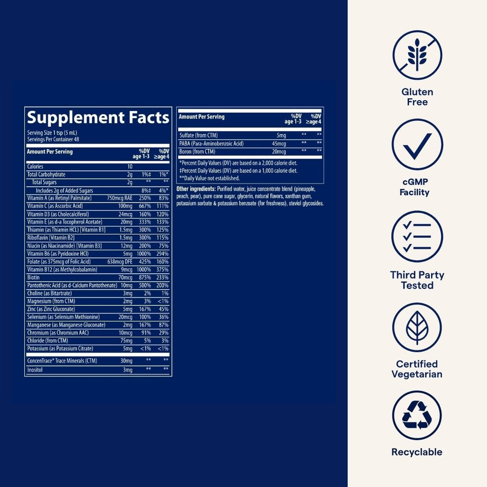 8 oz bottle of Trace Minerals children's multivitamin ready for daily use