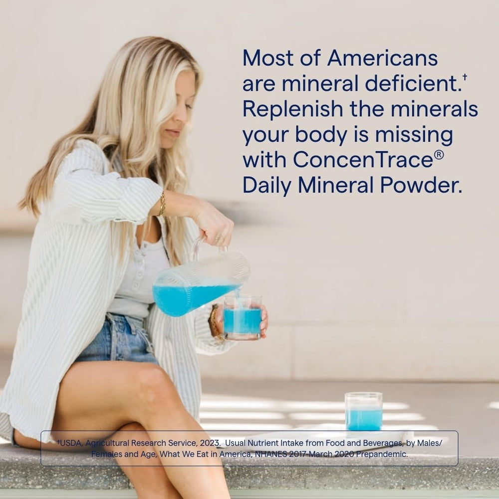 Trace Minerals ConcenTrace powder dissolving in water promotes quick hydration and mineral replenishment