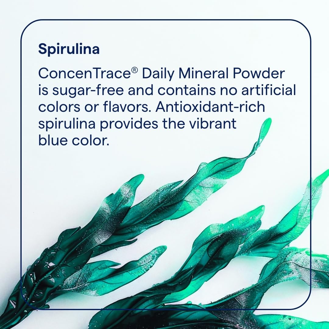 Trace Minerals ConcenTrace powder in glass showcases minerals for efficient absorption