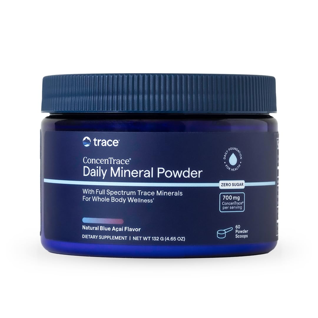 Trace Minerals ConcenTrace Daily Mineral Powder being poured into a glass for hydration support.