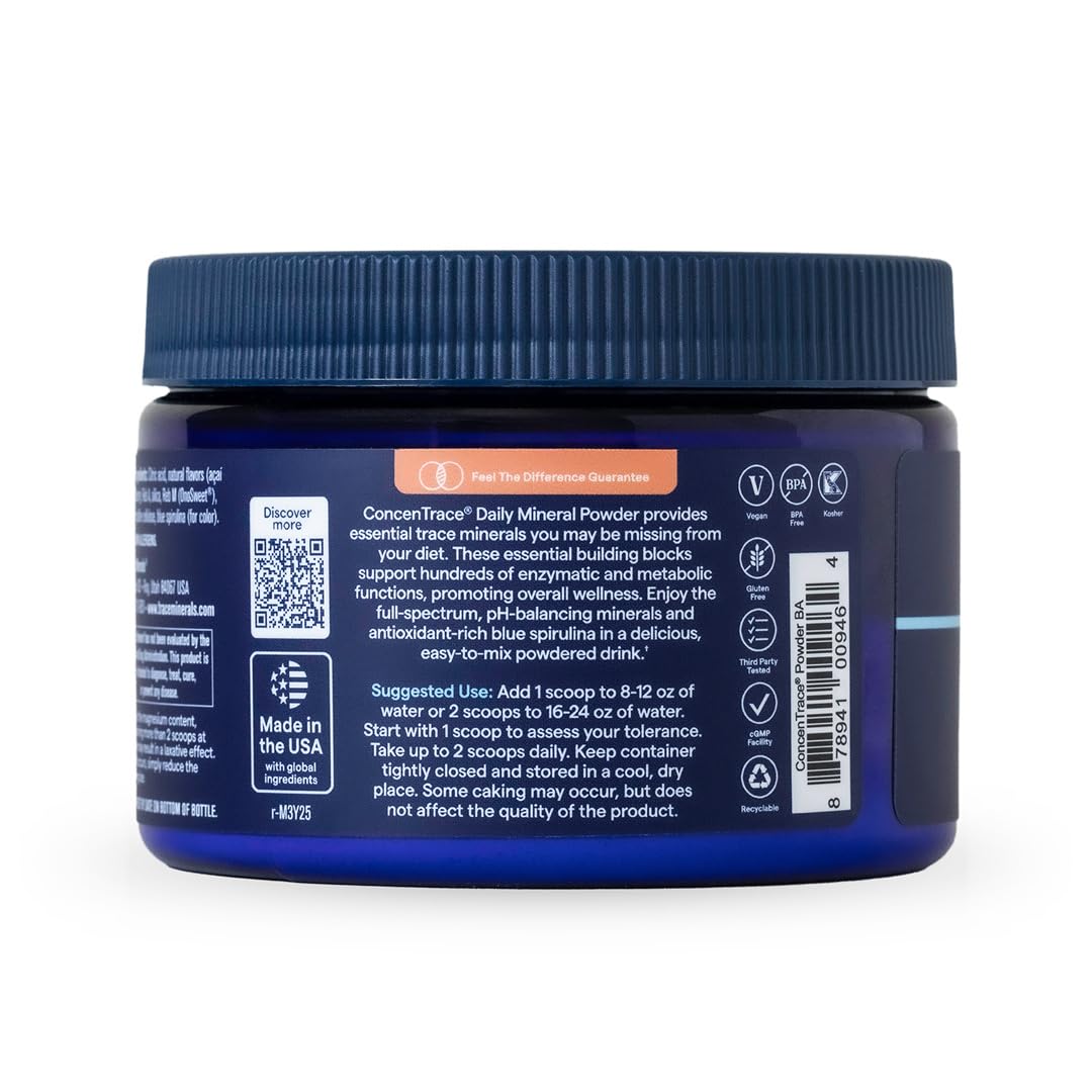 Trace Minerals ConcenTrace Daily Mineral Powder dissolving smoothly in water for easy absorption.