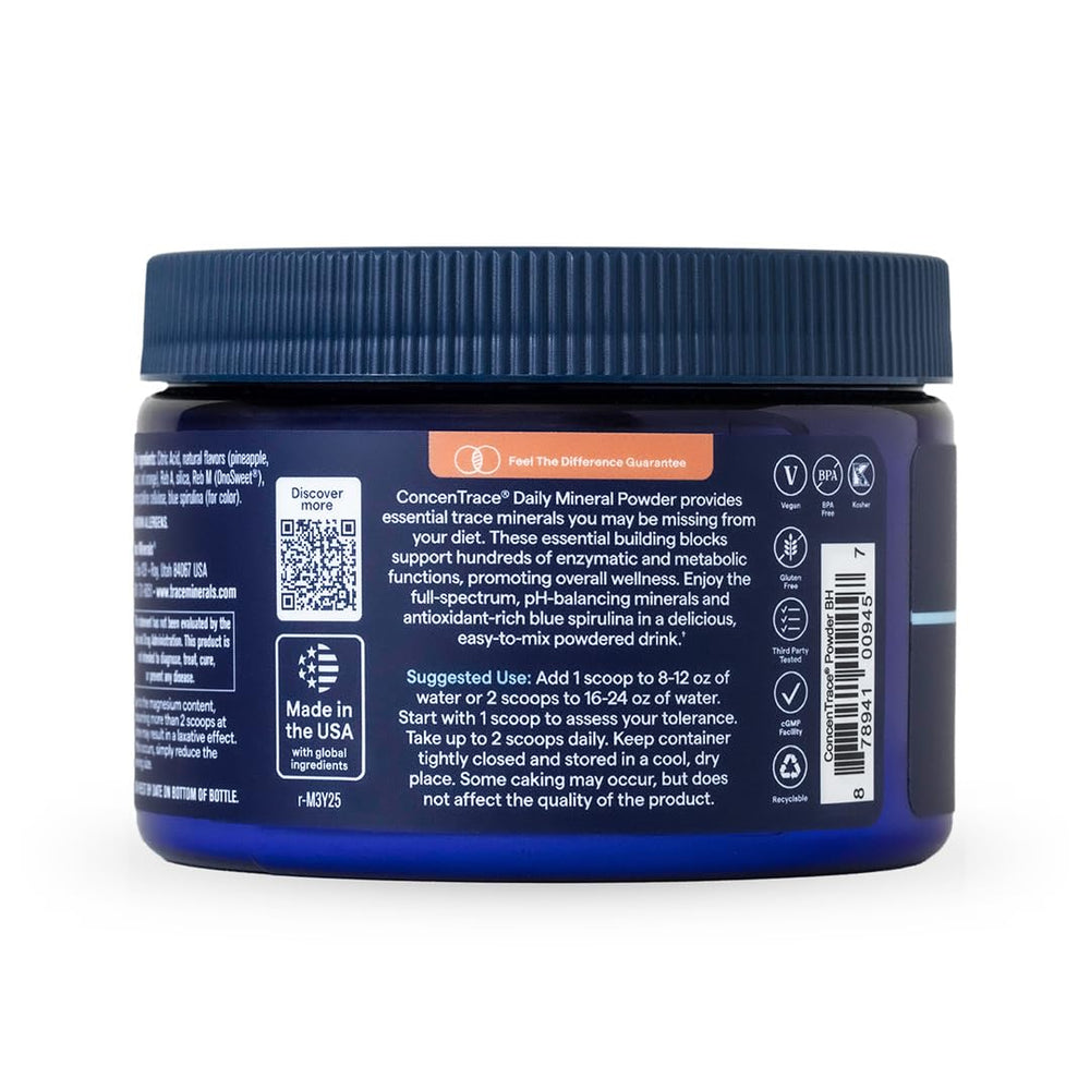 Usage card featuring Trace Minerals ConcenTrace daily mineral powder