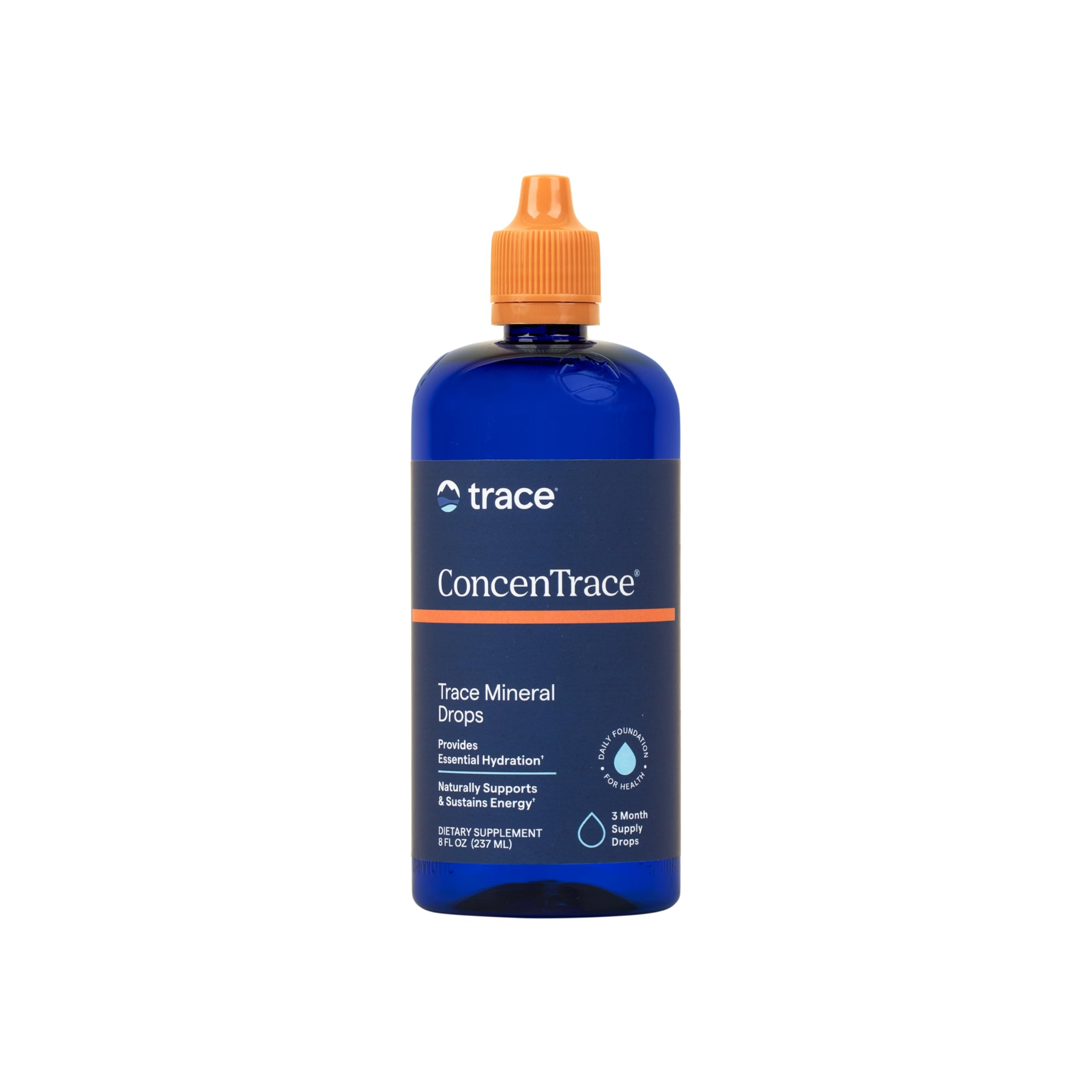 Trace Minerals ConcenTrace Drops bottle demonstrating hydration mineral blend for daily use