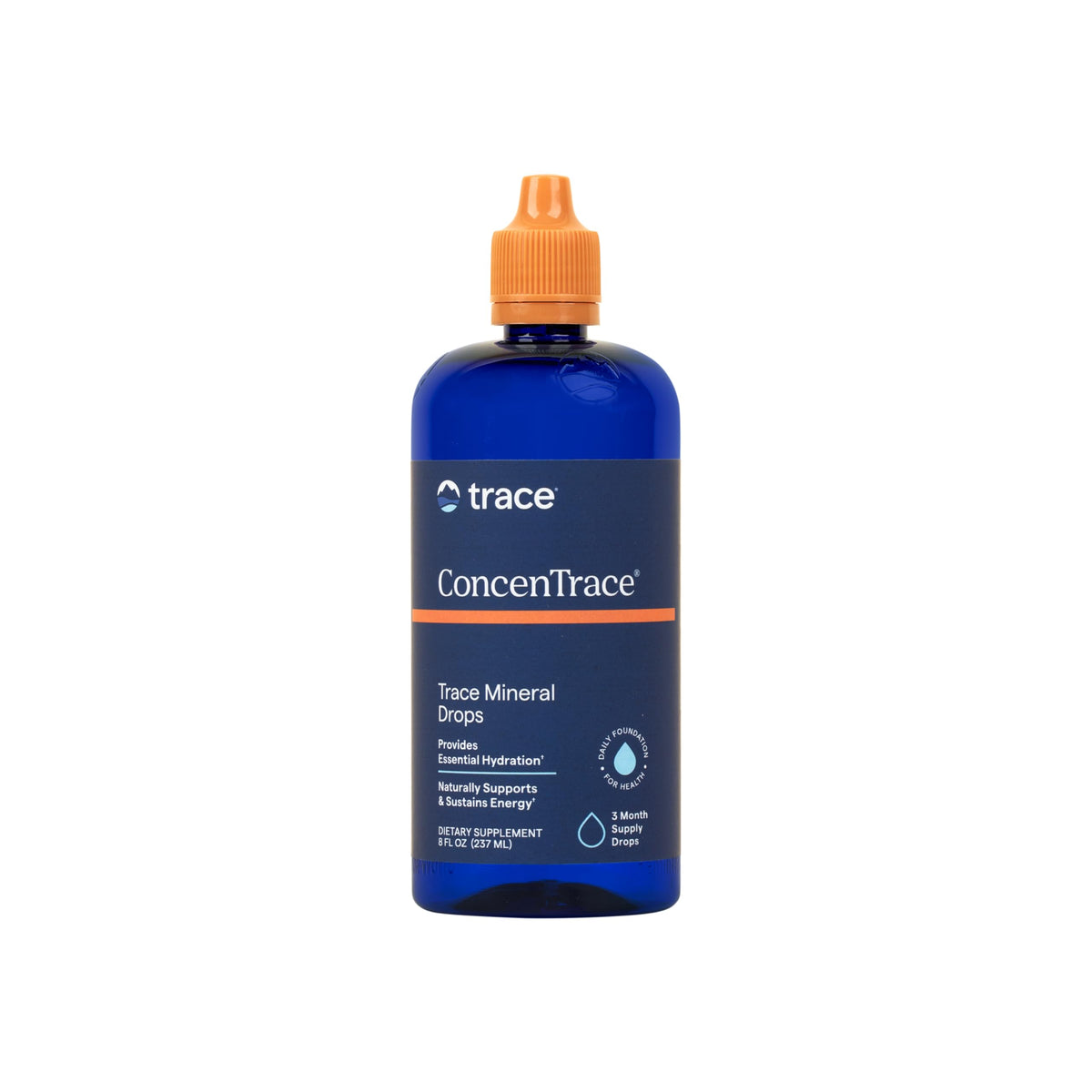Trace Minerals ConcenTrace Drops bottle demonstrating hydration mineral blend for daily use