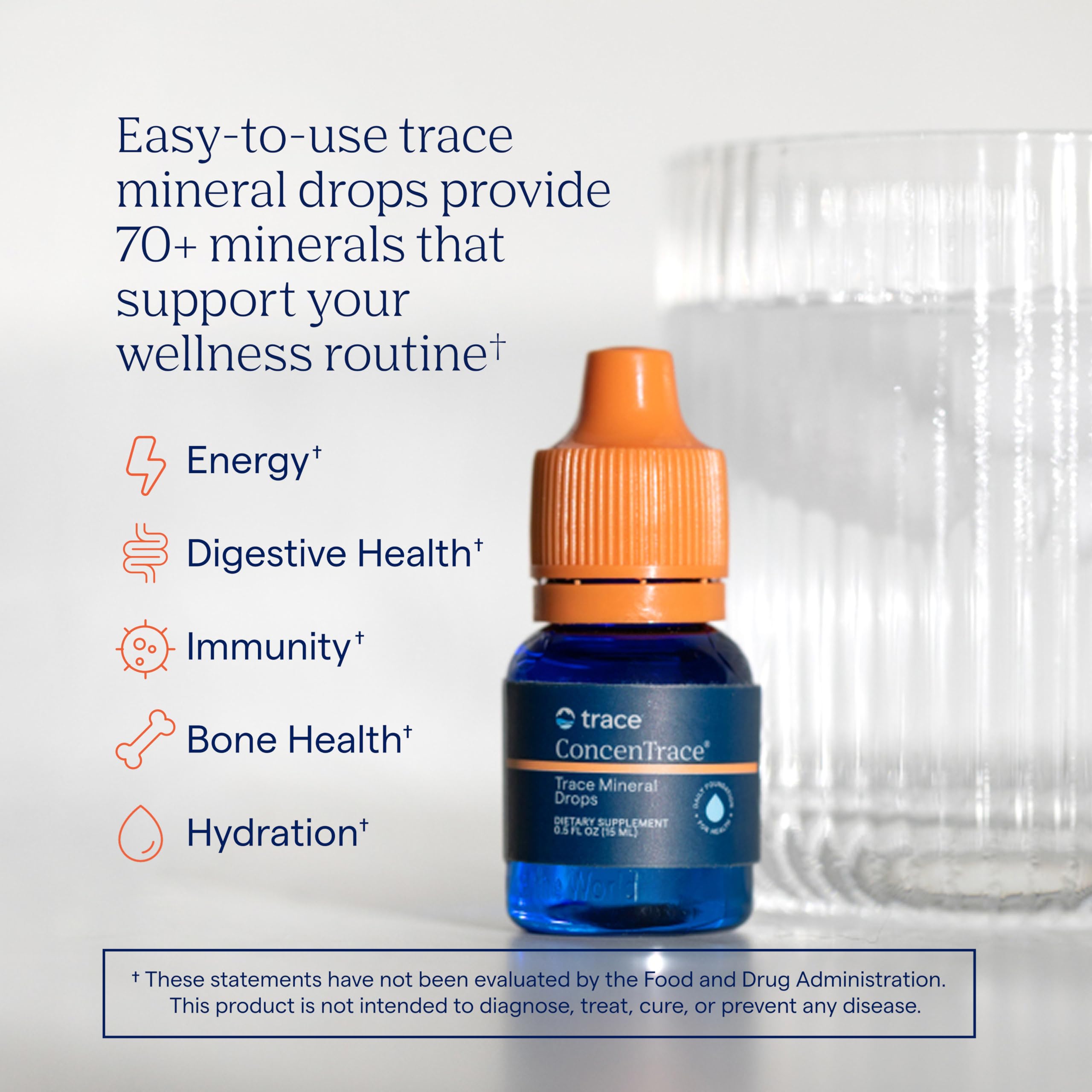ConcenTrace Drops being poured into a glass for remineralization after exercise