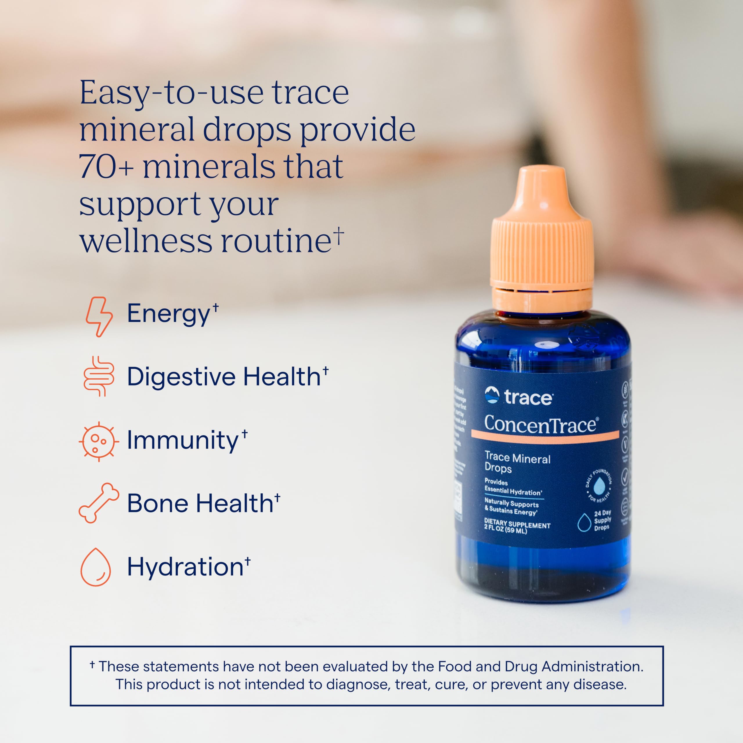 ConcenTrace Drops being poured into water to remineralize daily hydration