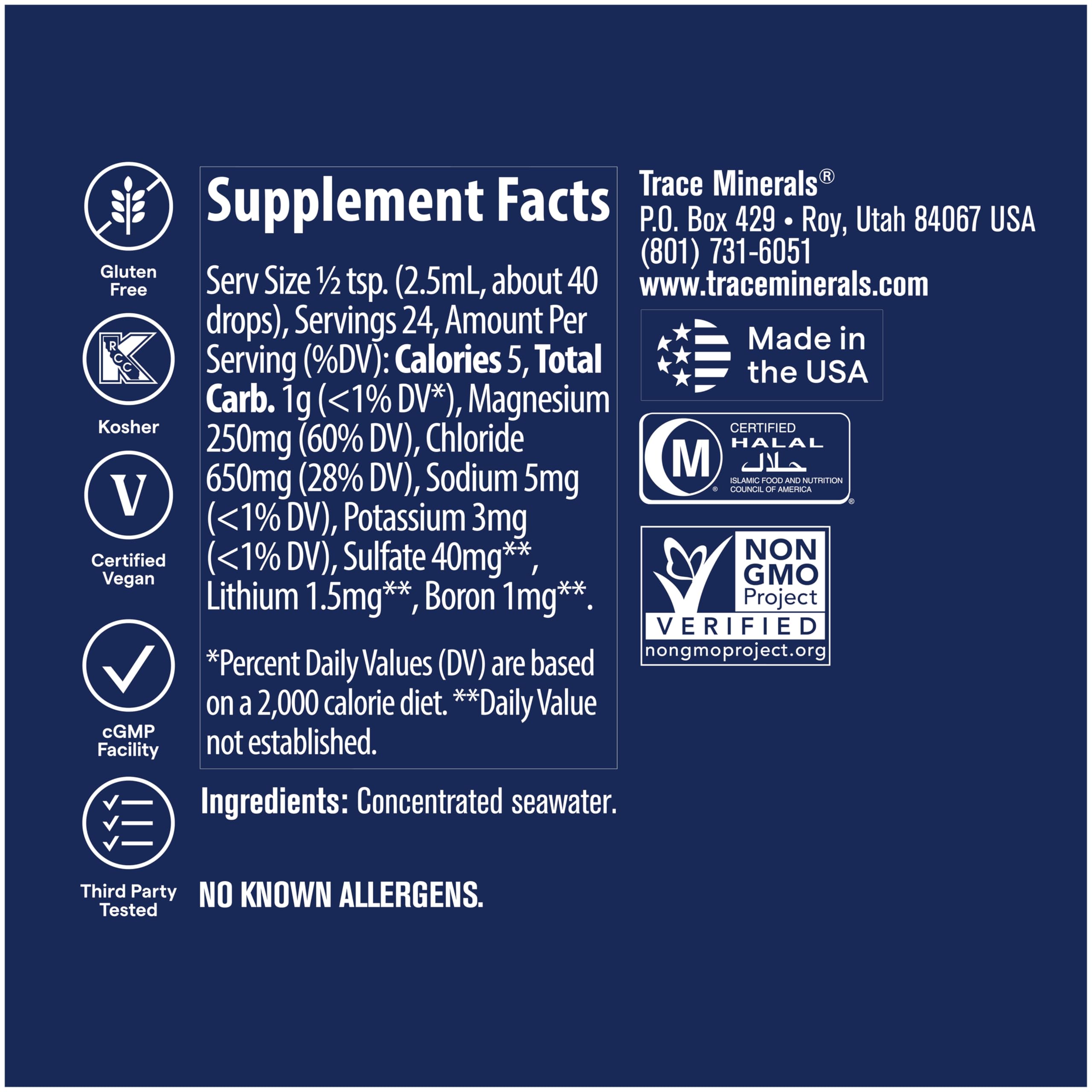 ConcenTrace Drops shown with vegan/keto icons to suggest diet compatibility