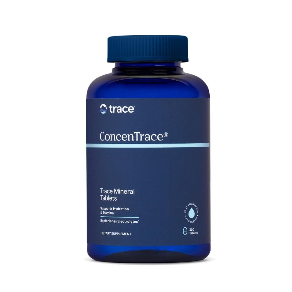 Trace Minerals ConcenTrace tablets bottle on the counter for daily wellness