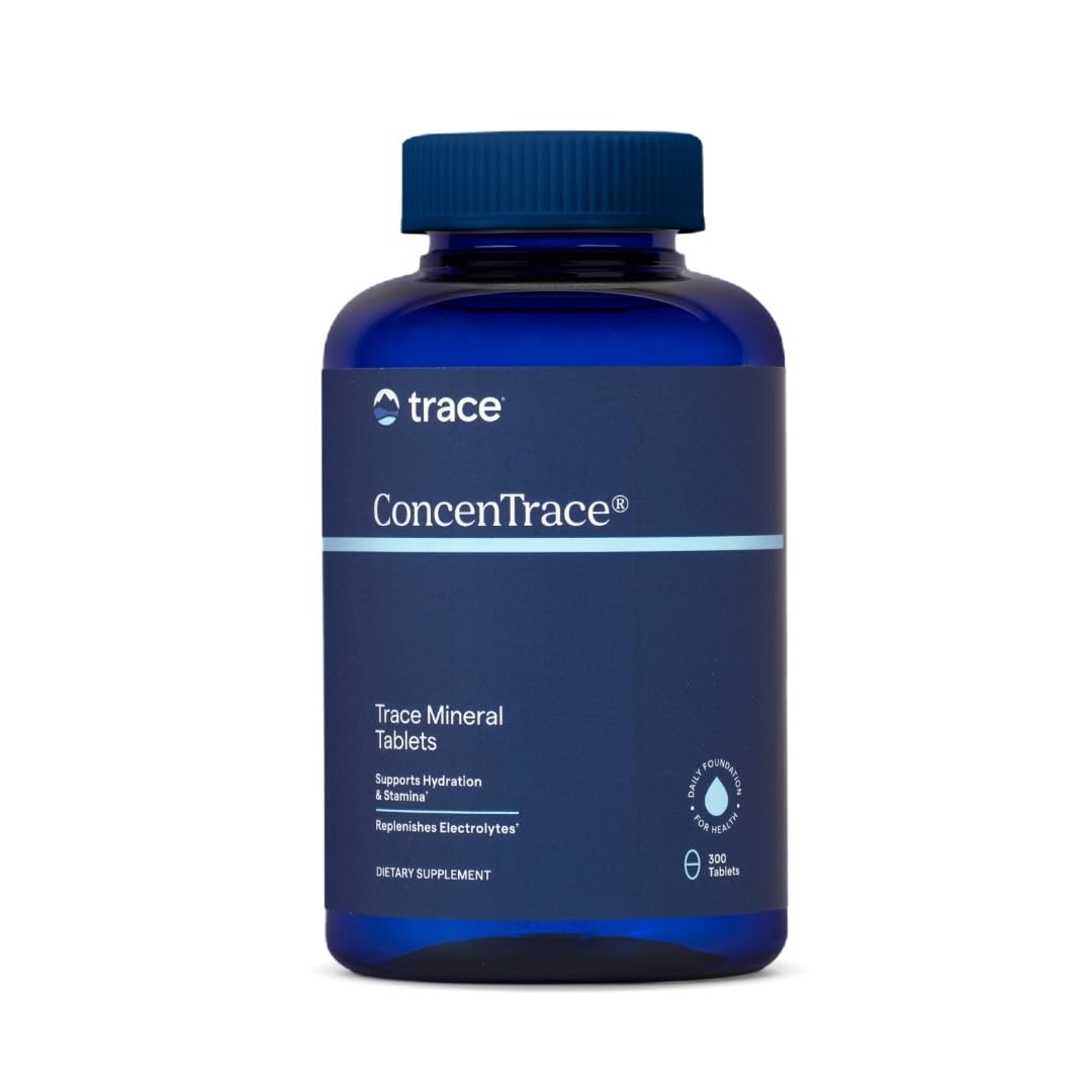 Trace Minerals ConcenTrace tablets bottle on the counter for daily wellness