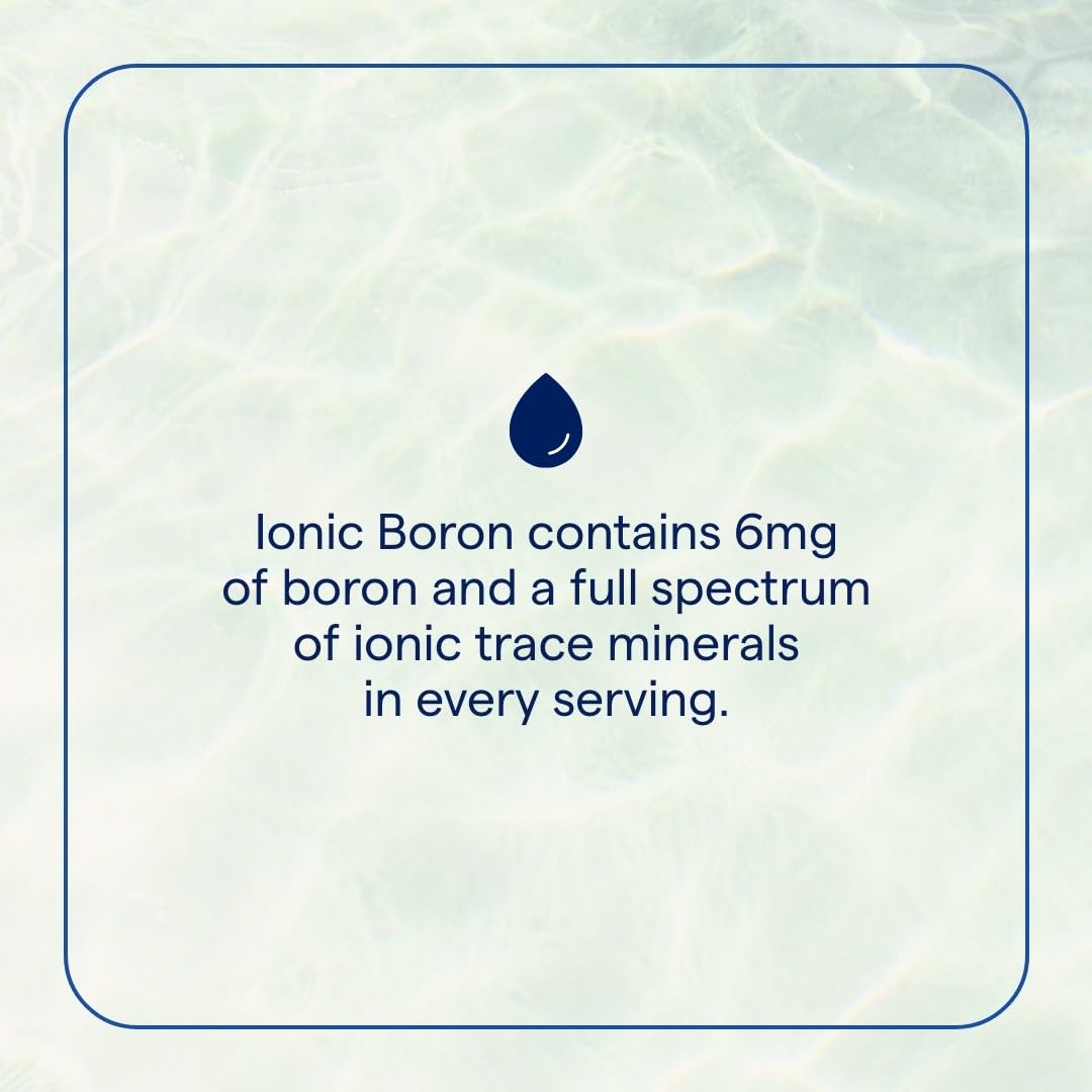 Trace Minerals Ionic Boron bottle being poured to show liquid dosing.