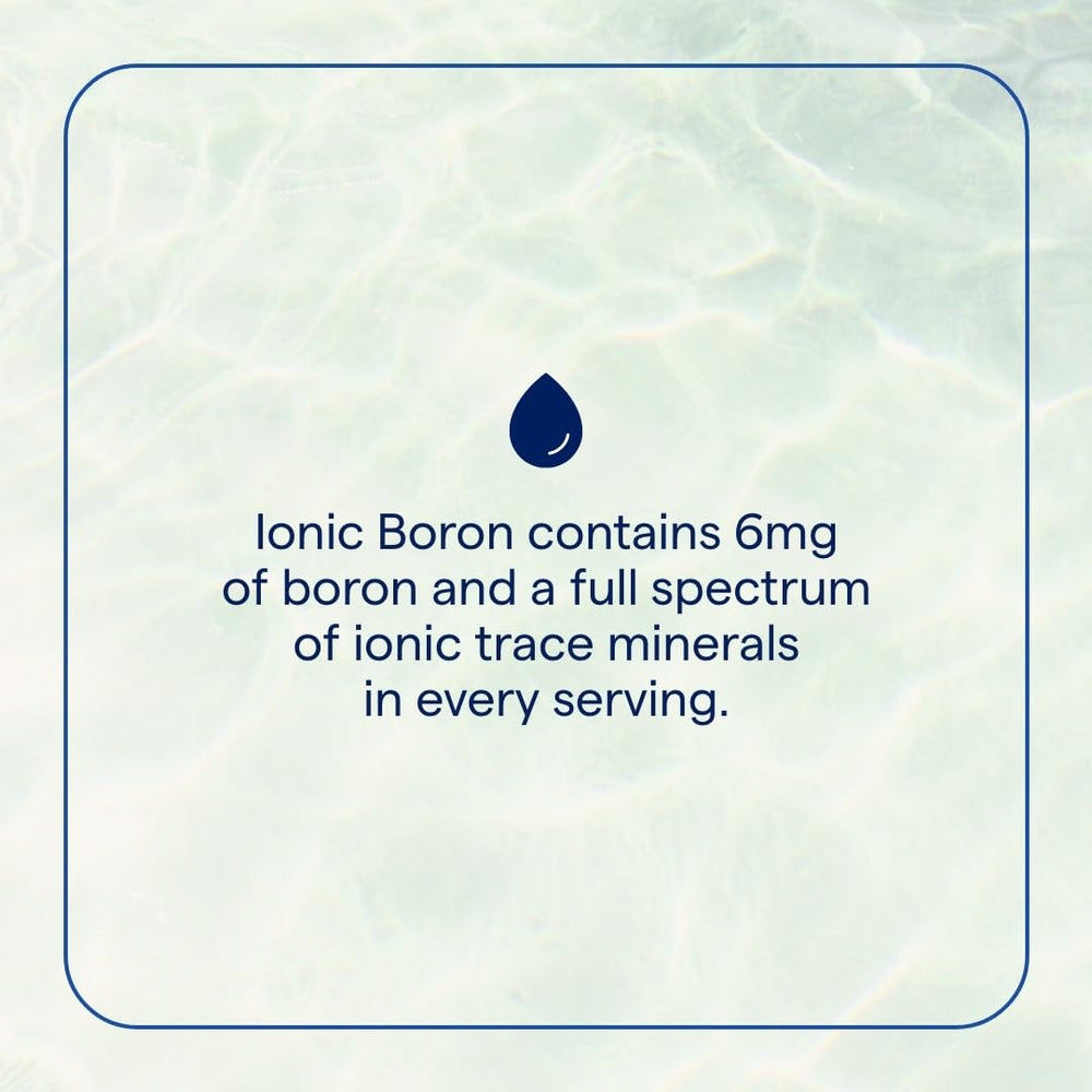 Trace Minerals Ionic Boron bottle being poured to show liquid dosing.