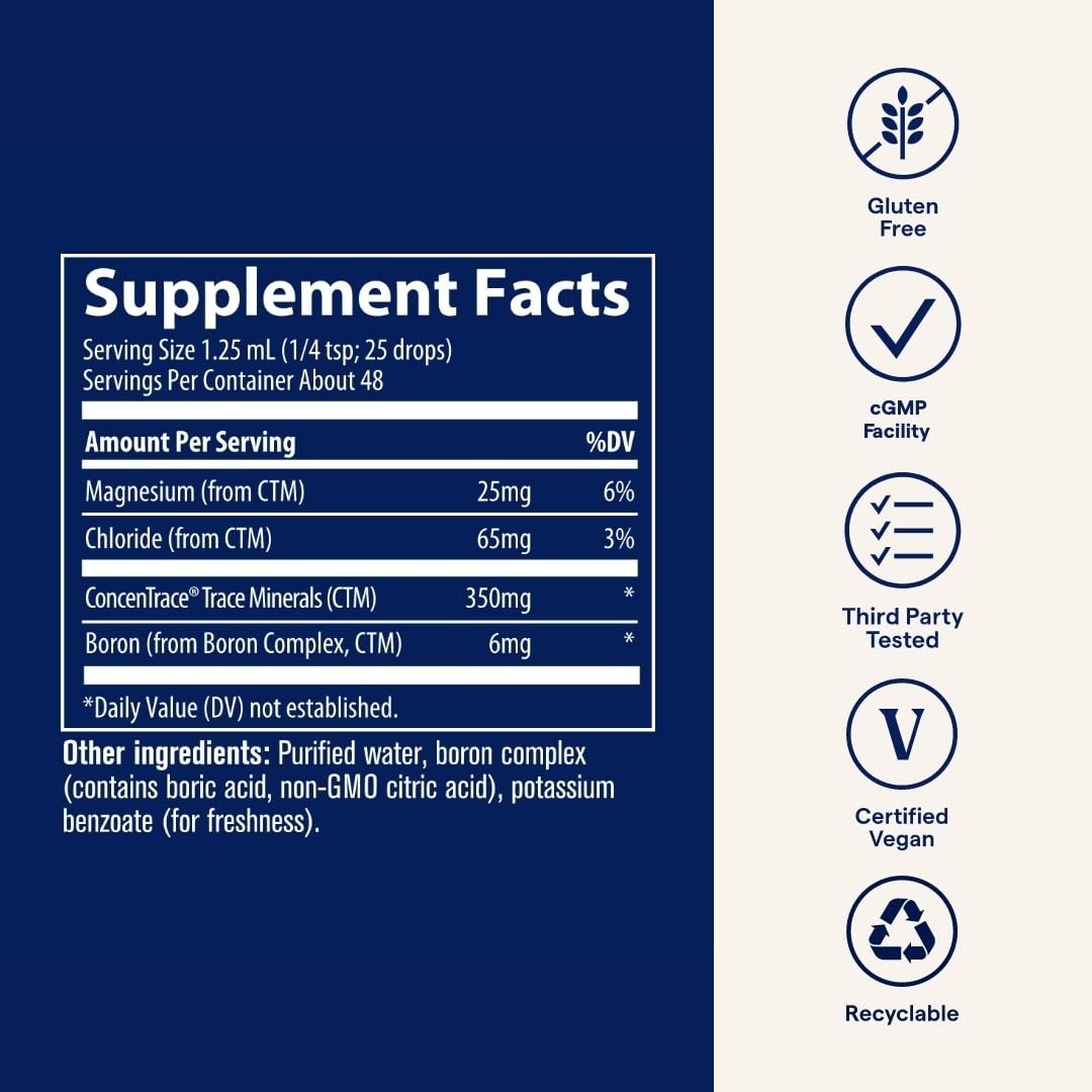 Trace Minerals Ionic Boron full mineral spectrum packaging supporting body mineral health.