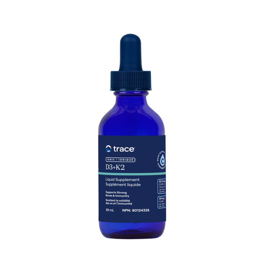 Trace Minerals Ionic D3+K2 bottle supports bone health and daily vitality